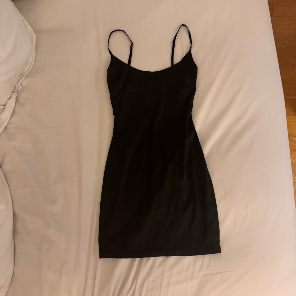 Oh Polly Satin Black Mini Dress
